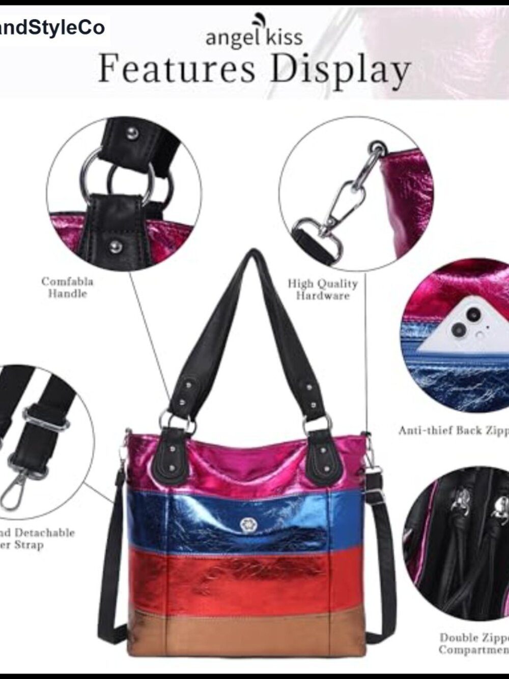 Vegan Leather Striped Lattice Hobo Crossbody Shoulder Bag - Picture 4 of 5